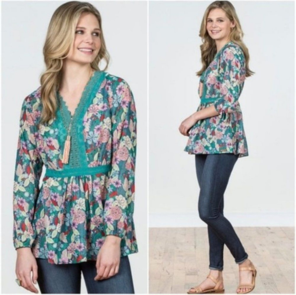Matilda Jane Kookaburra Teal Multi Floral Size Large Tunic